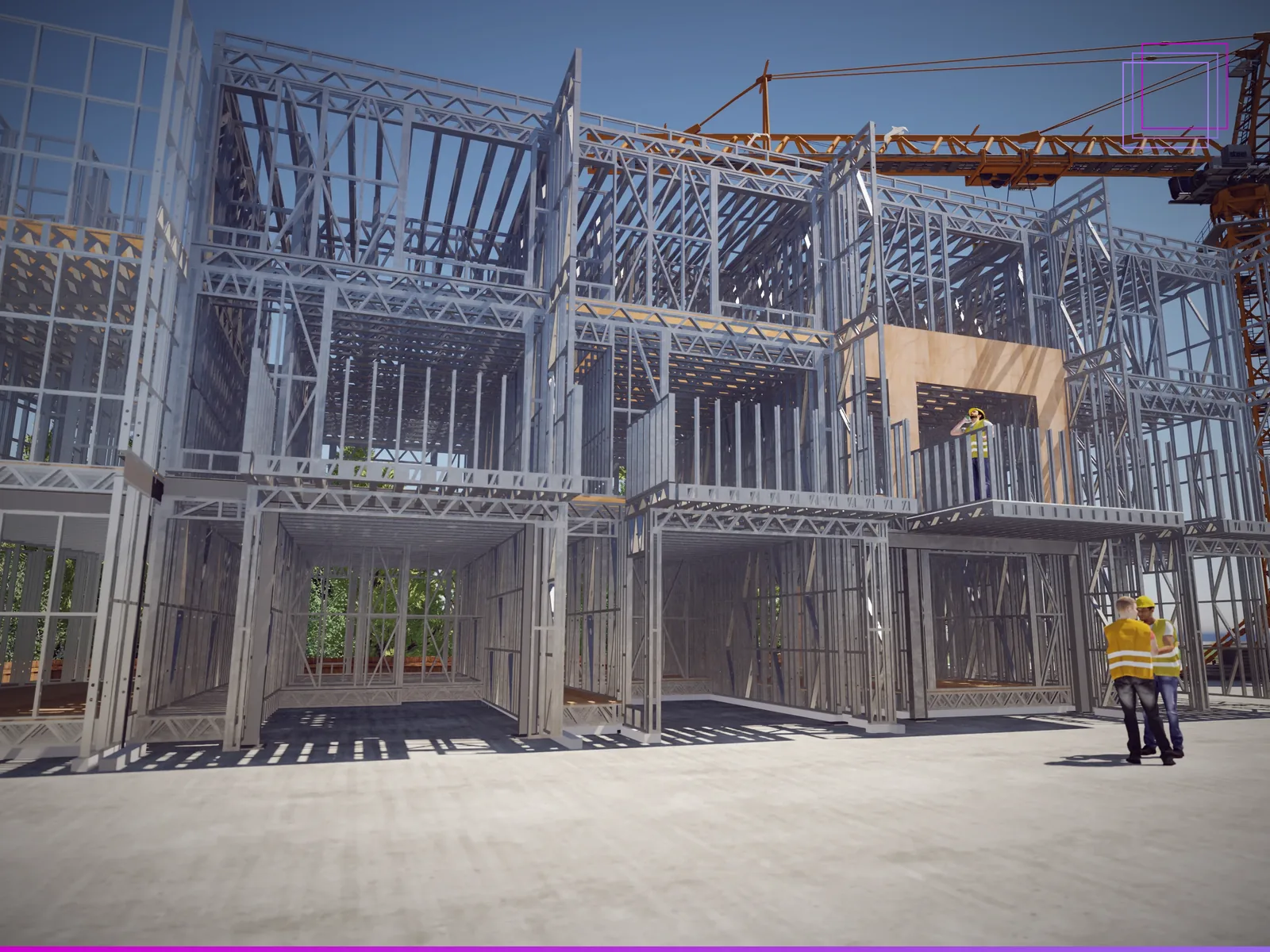 Light gauge steel framing model in a construction setting