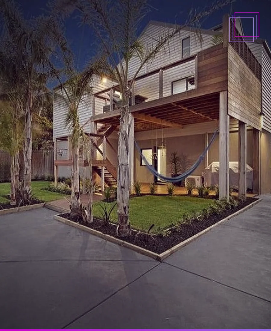 Elevated timber deck and outdoor living area