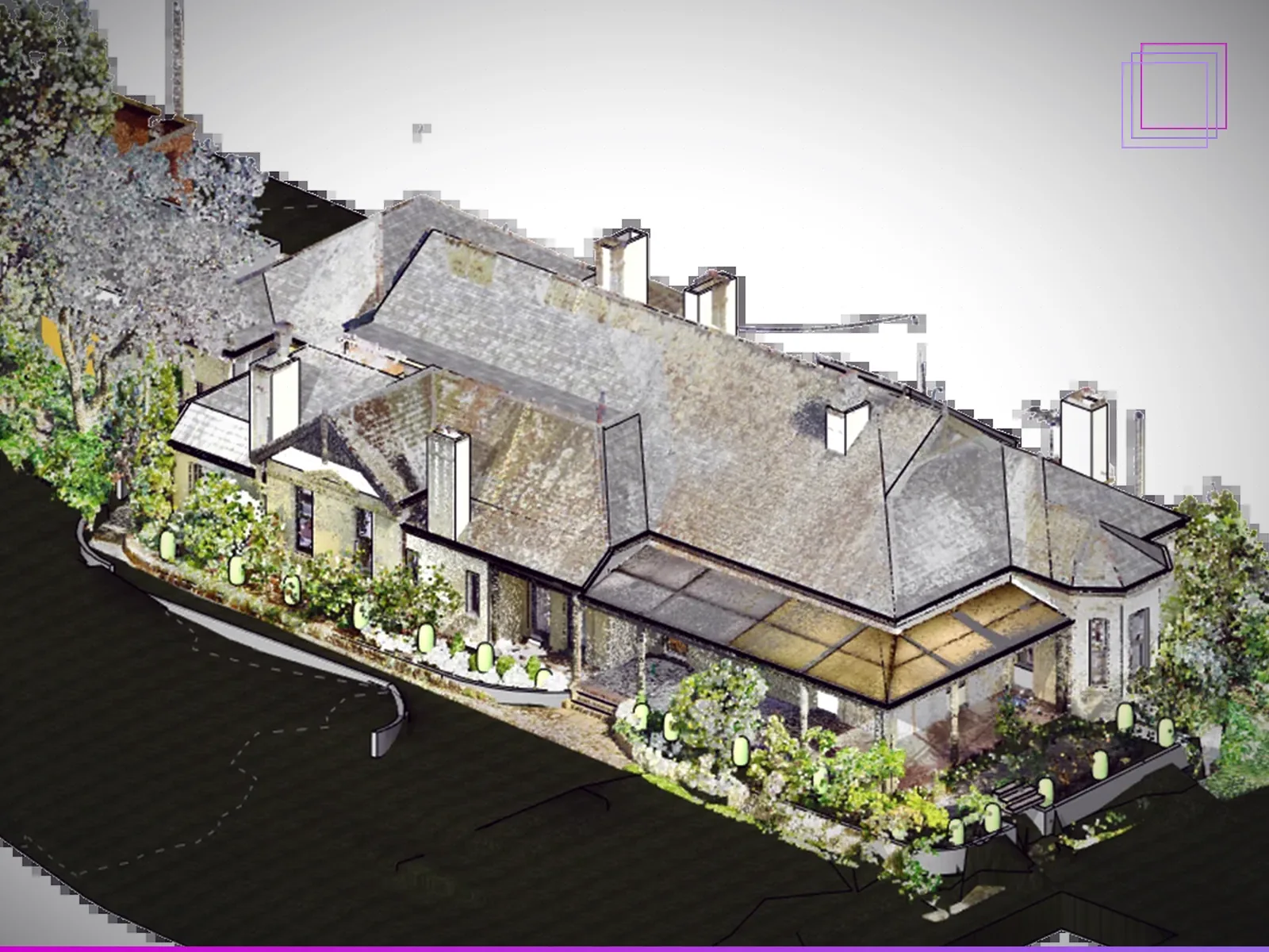 Point cloud of a heritage home captured for an existing-conditions model